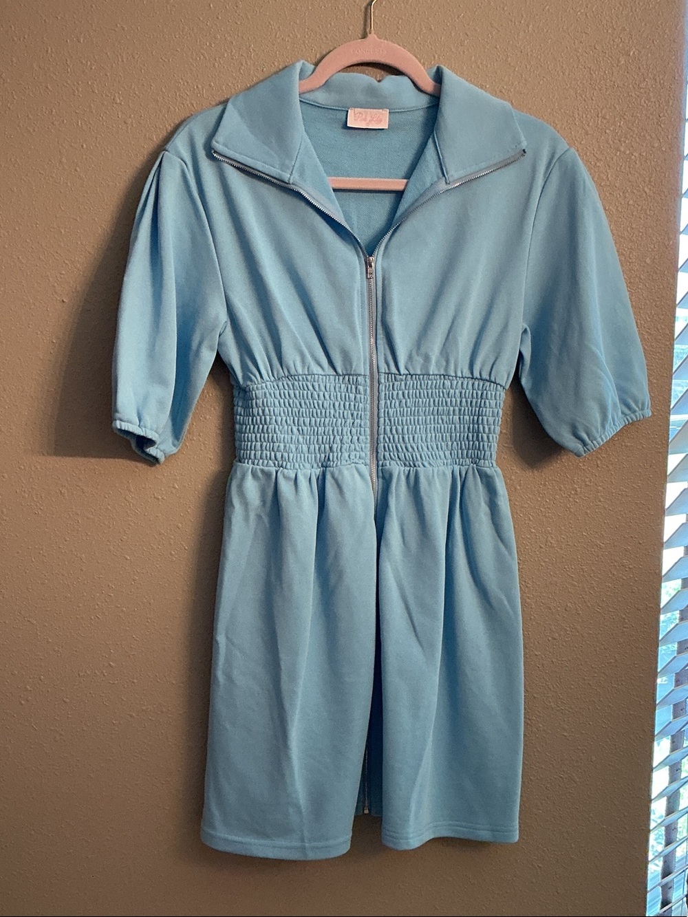 Pink Lily Light Blue Mini Dress with Smocked Waist and Zip